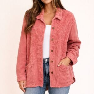 PRODUCE COMPANY Coral Pink Terry Cloth Button Down Shacket Large
